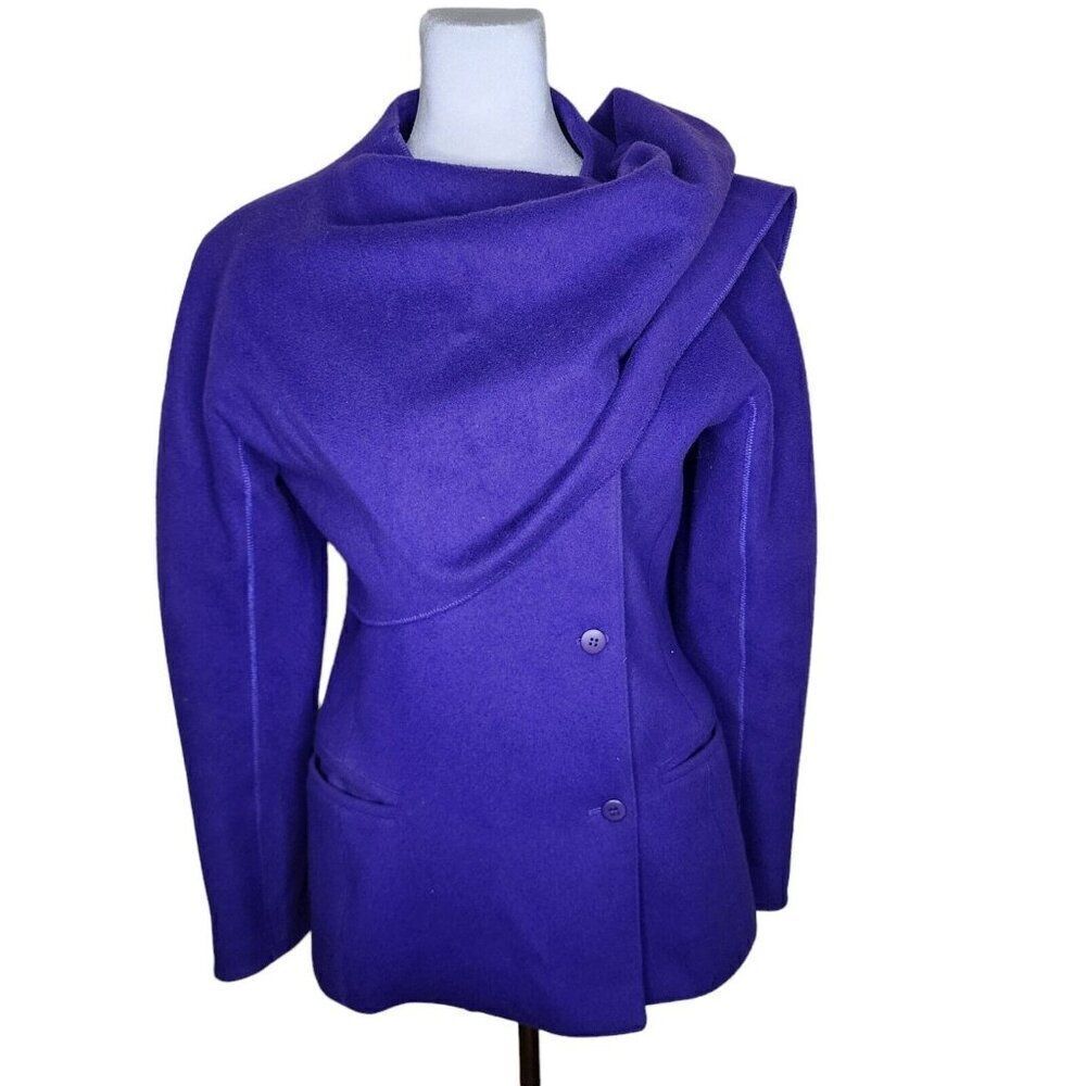 Claude Montana Italian Coat Jacket Shawl Womens Size 4 Purple Wool